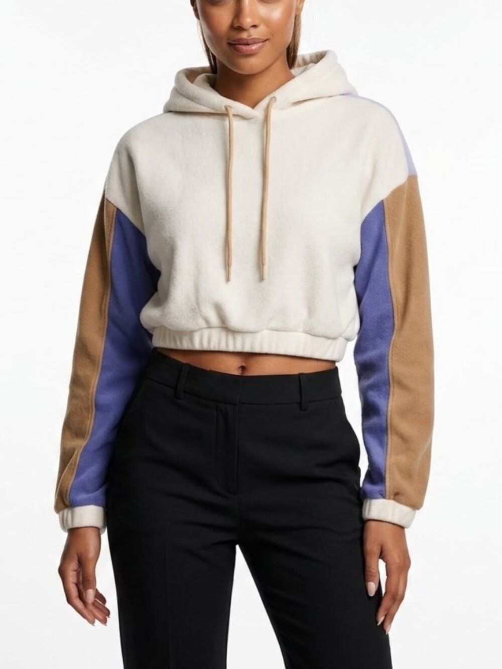 FOREVER 21 Pastel Retro Colorblock Cropped Fleece Hoodie Sherpa Sweatshirt S